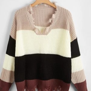 Distressed colorblock sweater